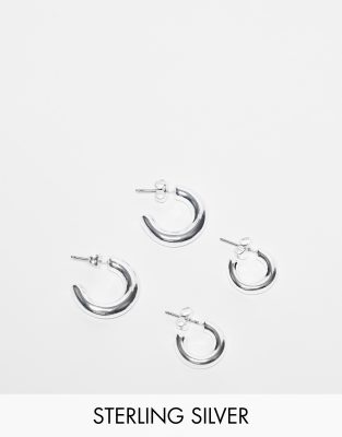 Pieces - 2er-Pack Alltags-Creolen aus plattiertem Sterlingsilber