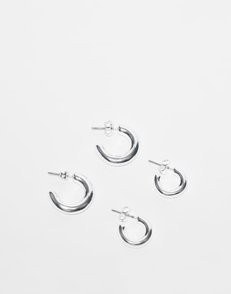 Pieces – 2er-Pack Alltags-Creolen aus plattiertem Sterlingsilber - view 1