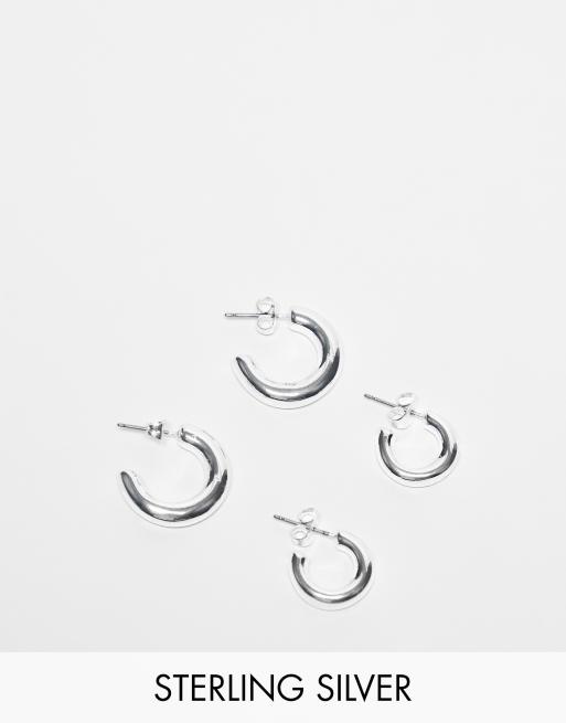 Pieces – 2er-Pack Alltags-Creolen aus plattiertem Sterlingsilber