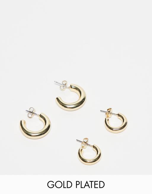 Pieces – 2er-Pack Alltags-Creolen mit 18-Karat-Vergoldung in Gold
