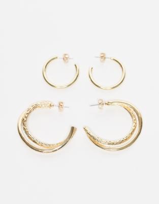 Pieces - 2er-Pack Creolen in Goldoptik-Goldfarben