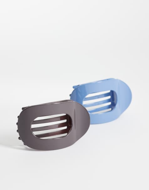 Pieces – 2er-Pack flache, runde Haarklammern in Blau und Schwarz - view 1