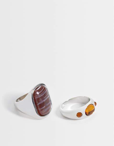 Pieces 2er-Pack Ringe aus Kunstharzstein in Silberoptik - view 1