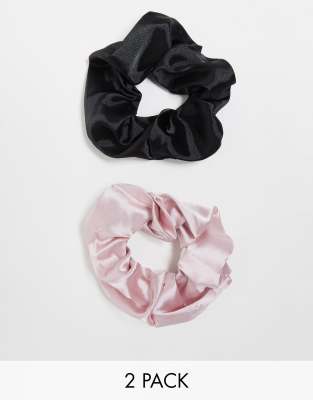 Pieces - 2er-Pack Scrunchies in Schwarz und Rosa-Bunt