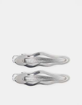 Pieces - 2er-Pack silberfarbene, wellige Haarklammern