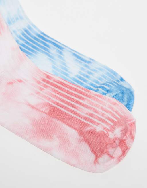 Pieces – 2er-Pack Socken mit Batikmuster in Blau und Rosa, 3 von 3