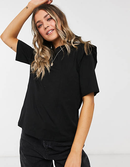 Pieces 3/4 sleeve blouse with frill detail in black