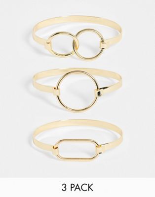 Pieces 3 pack bangles with circle clasps in gold