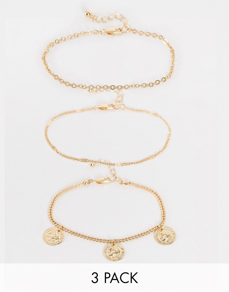 Pieces 3 pack bracelets with coin charms in gold