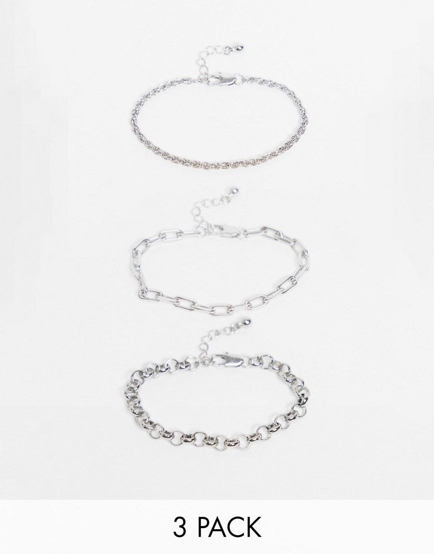 Pieces 3 pack chain bracelets in silver