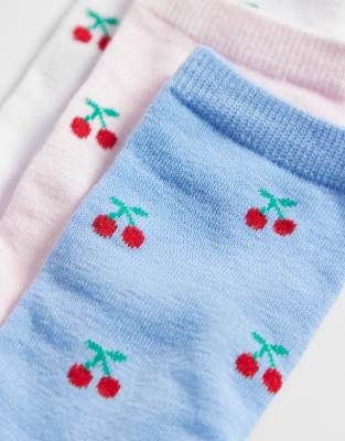 Pieces 3 Pack Cherry Ankle Socks In Multi