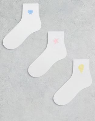 3-pack coastal socks in white