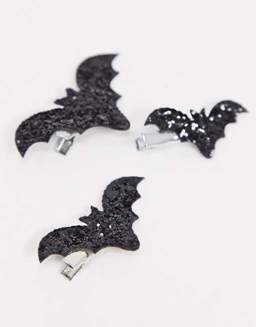 Pieces 3 Pack Glitter Bat Hair Clips In Black Asos