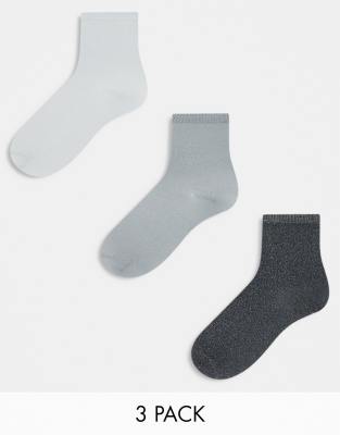 3-pack glitter socks in gray mix