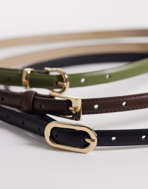 Pieces 3 pack gold buckle bets in black, brown and olive green, 3 of 3