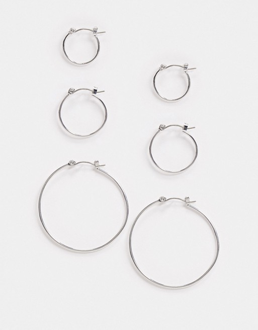 Pieces 3 pack hoops in silver