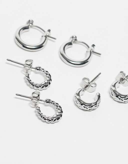 Pieces 3 pack huggie hoops in silver, 3 of 3