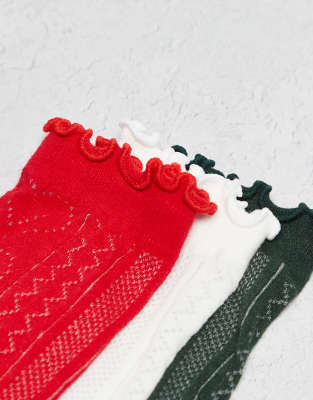 Pieces 3 Pack Pointelle Frill Socks In Multi