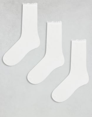 3 pack pointelle socks with ruffle trim in white