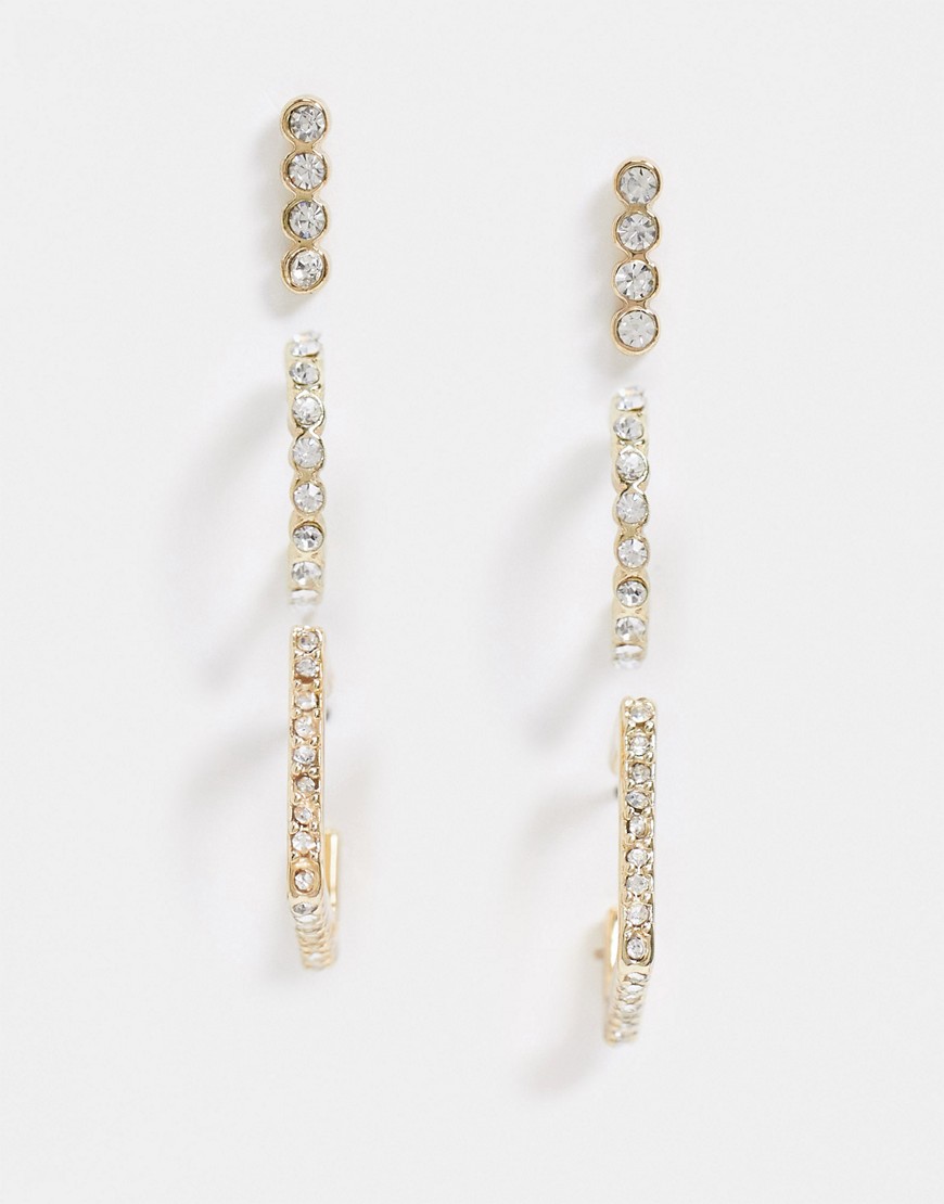 Pieces 3-pack rhinestone studs and hoops in gold