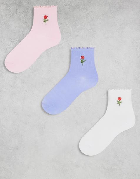 Pieces 3 pack rose embroidered socks in multi - view 1