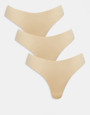 Pieces 3 pack seamless thongs in beige