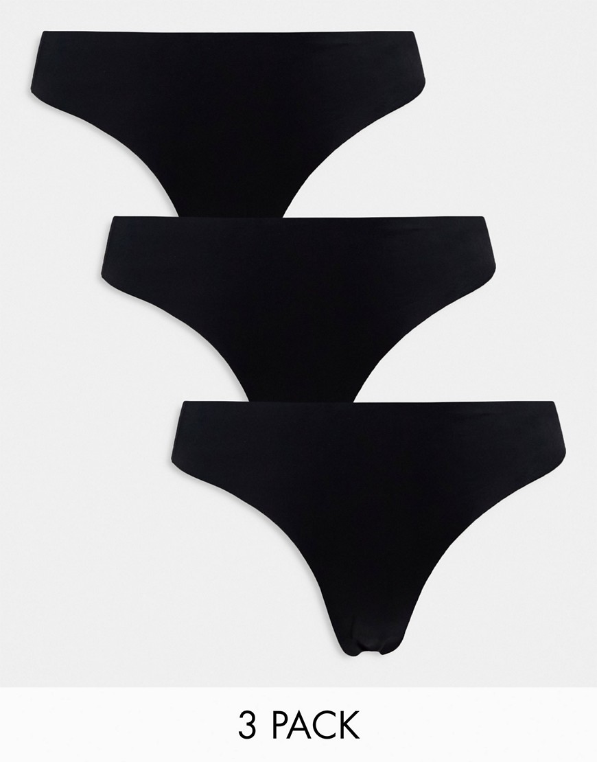 Pieces 3 pack seamless thongs in black