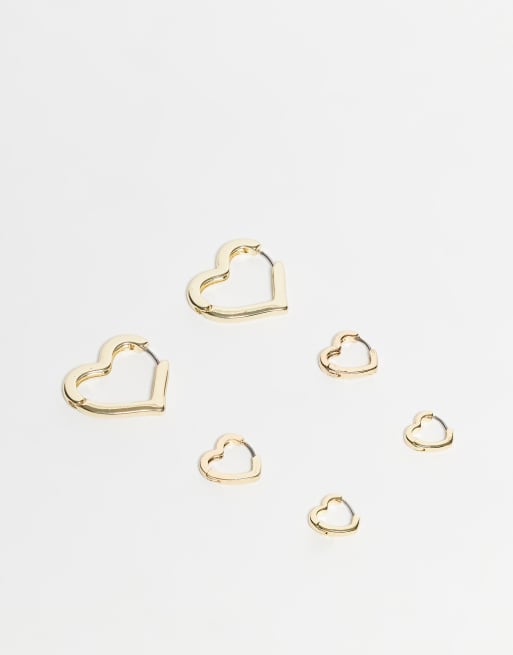 Pieces 3 pack small heart earrings in gold tone