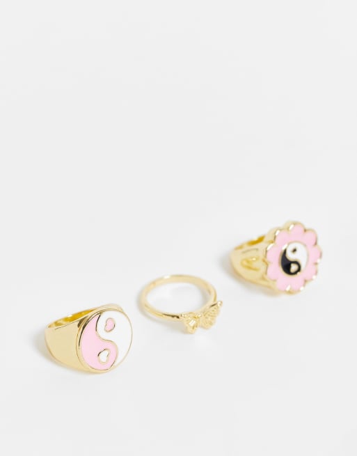 Pieces 3 pack sovereign rings in pink & gold