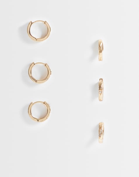 Pieces 3-pack utsmyckade små grova creoler i guldfärg - view 1