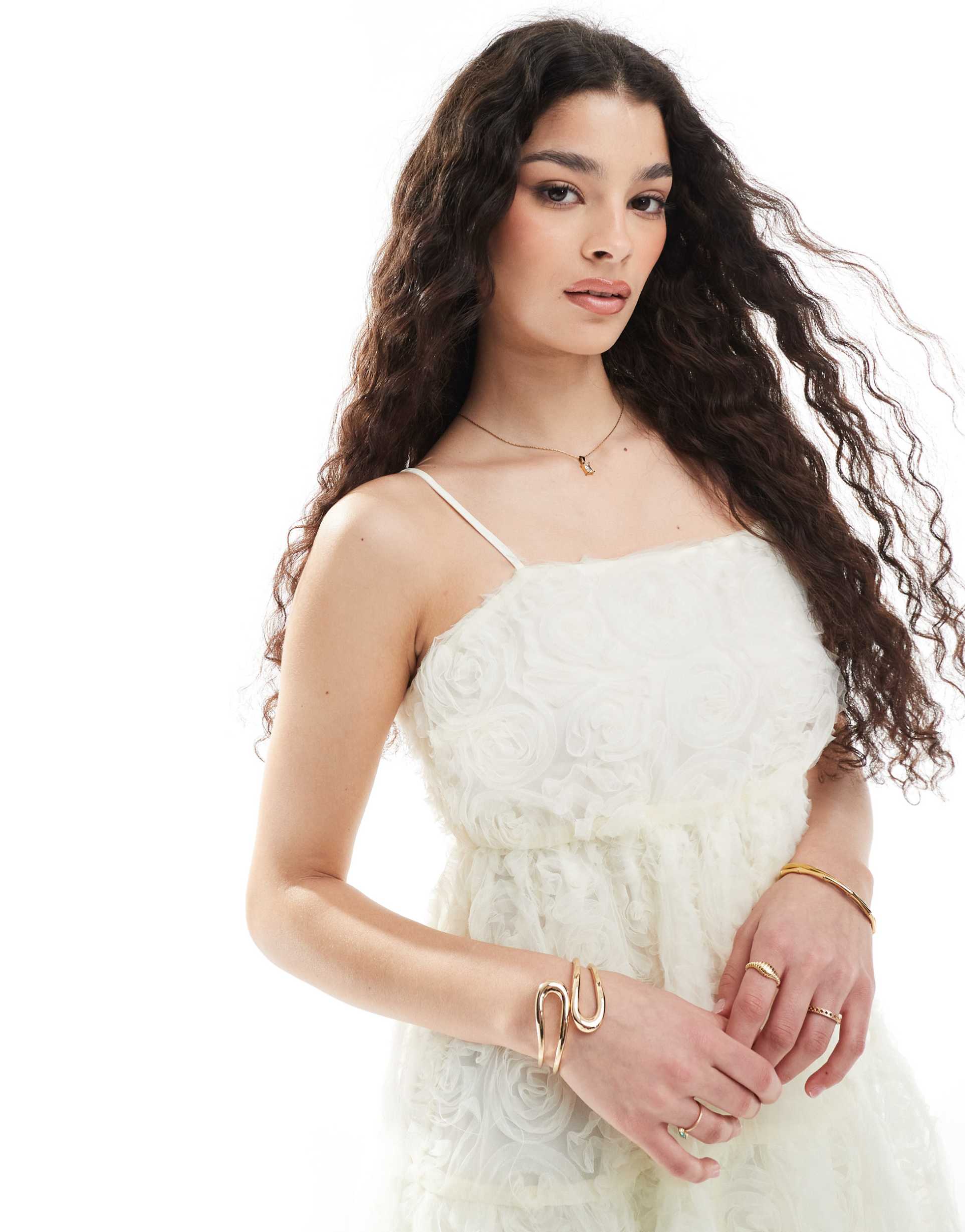 pieces 3d flower applique mini dress in white