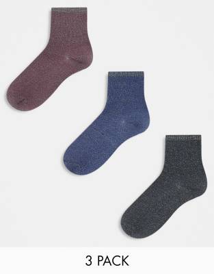 Pieces - 3er-Pack Glitzersocken in verschiedenen Winterfarben-Bunt