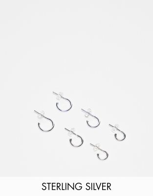 Pieces - 3er-Pack kleine Alltags-Creolen aus plattiertem Sterlingsilber