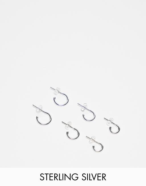 Pieces – 3er-Pack kleine Alltags-Creolen aus plattiertem Sterlingsilber