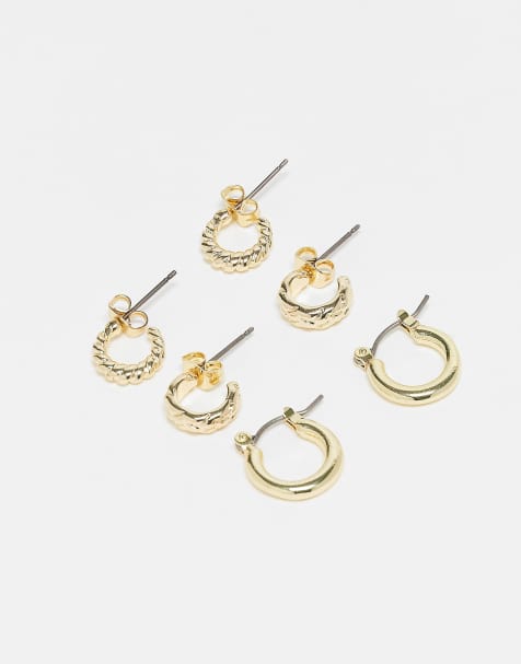 Pieces – 3er-Pack kleine Creolen in Goldoptik - view 1