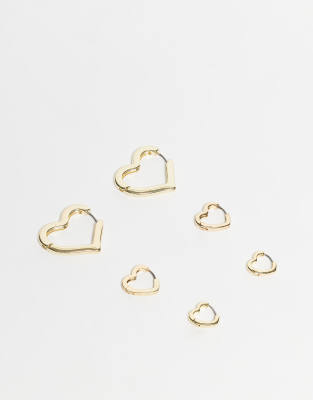Pieces - 3er-Pack kleine Herz-Ohrringe in Goldoptik-Goldfarben