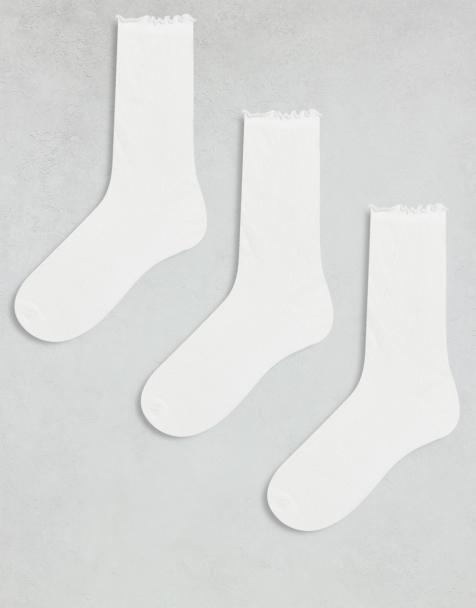 PIECES – 3er-Pack Pointelle-Socken mit Rüschenbesatz in Weiß - view 1