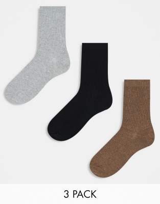 Pieces - 3er-Pack Socken in Taupe, Grau und Schwarz-Bunt