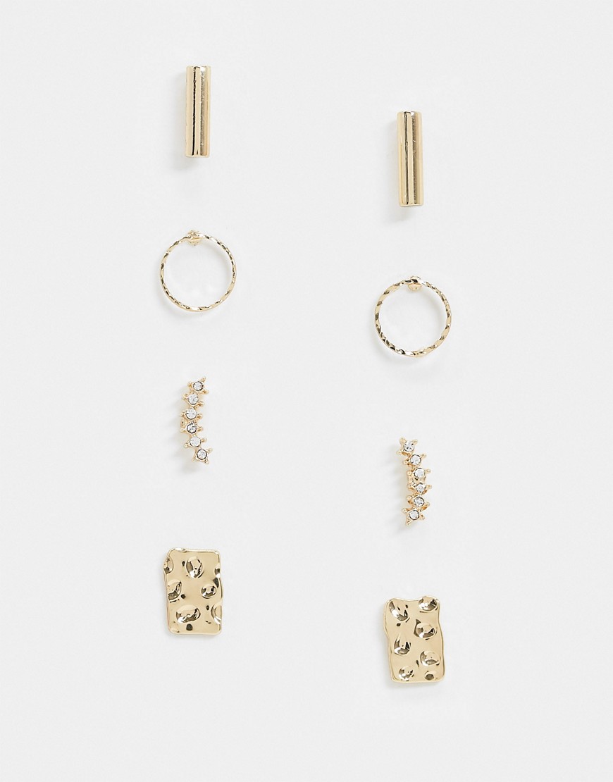 Pieces – 4-pack guldfärgade stiftörhängen-Flerfärgad