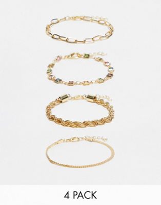 Pieces 4 pack mixed chain bracelets in gold