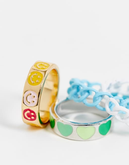 Pieces 4 pack mixed novelty rings in multi | ASOS