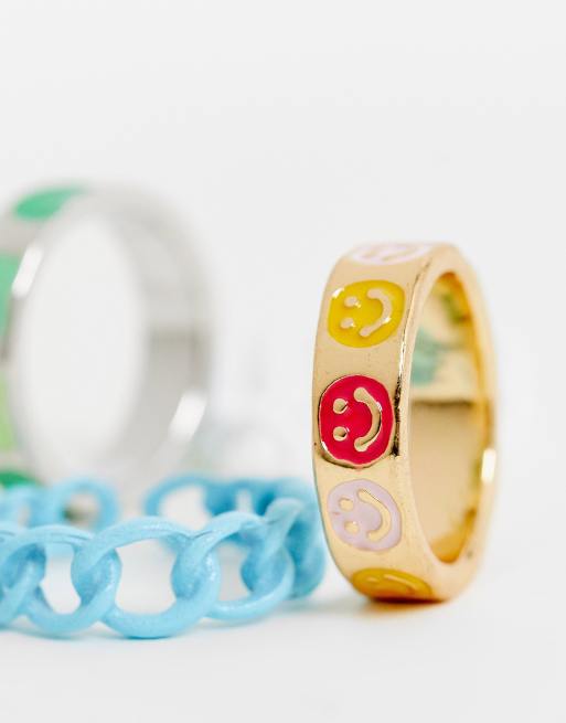 Pieces 4 pack mixed novelty rings in multi | ASOS