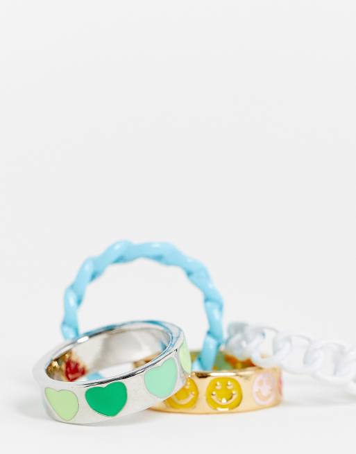 Pieces 4 pack mixed novelty rings in multi | ASOS