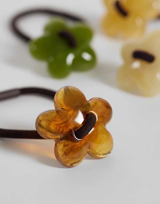Pieces 4 pack resin flower hair ties in multi, 2 of 3