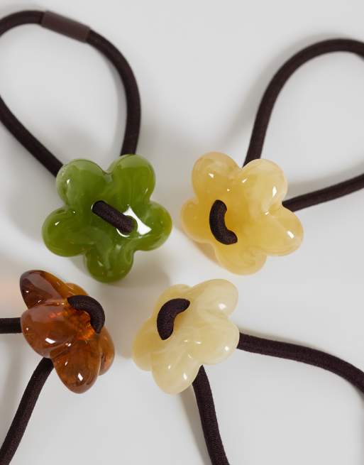 Pieces 4 pack resin flower hair ties in multi, 3 of 3