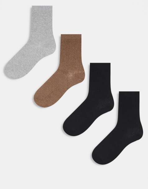 Pieces 4 pack ribbed socks in neutral tones - view 1