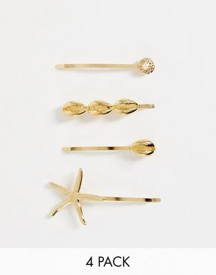 Pieces 4 pack shell hair slides in gold