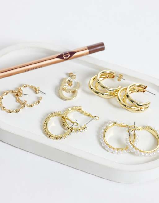 Pieces 5 pack embellished hoop earrings in gold tone, 2 of 4
