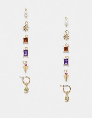 Pieces 6 pack earrings in gold & multi - ASOS Price Checker
