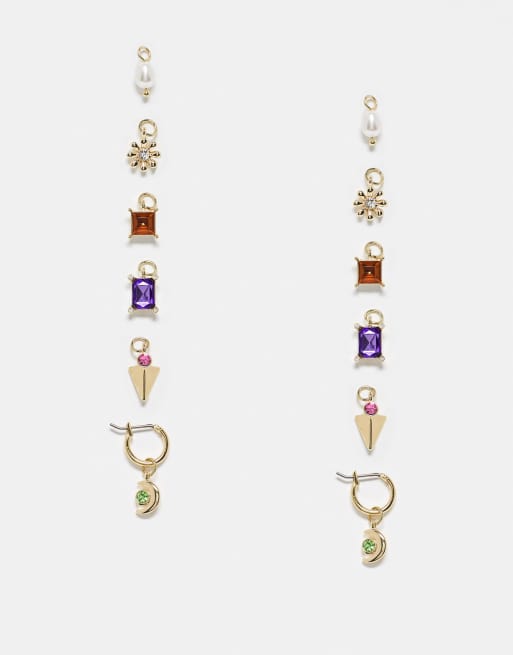 Pieces 6 pack earrings in gold & multi